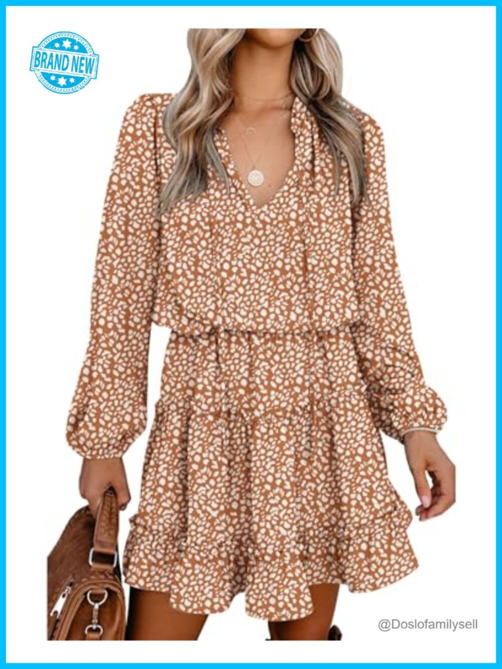 BTFBM Women Long Sleeve Tie V Neck Ruffle Tiered Mini Dress A-Line Casual